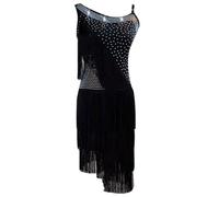 FZHQNZJF A,S, Women's Latin Dance Clothes Fringe Flapper Salsa Tango Dancing Outfit Backless Cha Cha Dance Wear with Rhinestones