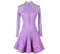 FZHQNZJF A,XXL, Latin Dance Dresses for Women Long Sleeve Cha Cha Salsa Training Skirt High Collar Dancing Clothing for Rumba Samba