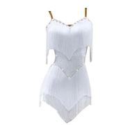 FZHQNZJF Backless Latin Dance Dresses for Ladies Tassel Tango Cha Cha Dancing Clothes Shiny Ballroom Dancing Outfit,White,XL