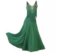 FZHQNZJF Backless Women's Flamenco Dance Outfit Tassel Waltz Dance Performance Dresses Sleeveless Ballroom Dance Costumes,Green,M
