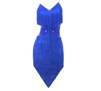 FZHQNZJF Ballroom dance dress with Rhinestones Women's Blue Latin Performance Costume Fringe Tango Cha Cha Dancing Outfit,Blue,S