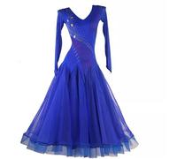 FZHQNZJF Ballroom Dance Dresses Waltz Competition Dancing Clothes for Women Long Sleeve Foxtrot Salsa Skirt Flamenco Dance Costume,Blue,XL