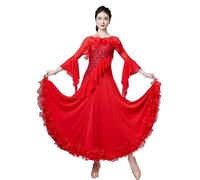 FZHQNZJF Ballroom Dance Practice Dress Sequin Waltz Tango Performance Costumes Women's Flamenco Salsa Dancing Outfit,C,M