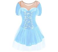 FZHQNZJF Blue,11_13Years, Elegant Figure Skating Dress, Girl Ice Dancing Competition Performance Clothing Crystals Roller Skate Skirt