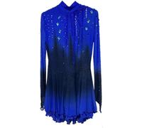 FZHQNZJF Blue,S, Elastic Figure Skating Wear Halo Dyeing Roller Skate Performance Clothing Handmade Long Sleeve Ice Dancing Dress