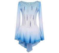 FZHQNZJF Blue,XL, Figure Skating Competition Dress Halo Dyeing Ice Dancing Performance Clothing Long Sleeve Roller Skate Skirt