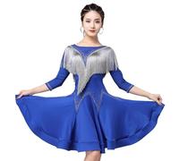 FZHQNZJF Blue,XXL, Latin Dance Dresses for Women Competition Exquisite Salsa Tangoes Performance Suit Elastic Cha Cha Dancing Outfit