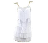FZHQNZJF Latin Dance Dresses for Ladies Ballroom Competition Dancewear with Rhinestones Tassel Tango Cha Cha Dancing Outfit,White,L
