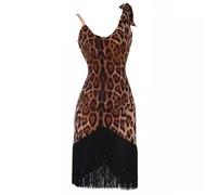 FZHQNZJF Latin Dance Dresses for Women Leopard print Cha Cha Tango Training Dancing Outfit Tassel Salsa Performance Skirts,A,S