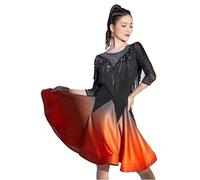 FZHQNZJF Latin Dance Dresses Tassel Cha Cha Salsa Practise Dancewear Rhinestones Performance Dancewear for Rumba Samba,Orange,M