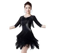 FZHQNZJF Latin Performance Dance Dresses Women's Salsa Tango Dancing Outfit Shiny Medium Sleeve Clothing for Rumba Samba,A,L