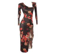 FZHQNZJF Latin Training Dance Dresses Women's Modern Dancing Costume Nylon Ballroom Outfit Long-sleeved Slit Skirt for Samba,A,L