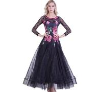 FZHQNZJF Printing Waltz Dance dresses Women's Tango Flamenco Practice Skirt Lace Foxtrot Salsa Dance Performance Costume,A,XXL