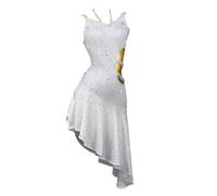 FZHQNZJF Professional Latin Competition Fishbone Skirt Salsa Ballroom Dancing Clothes Rhinestones Tango Cha Cha Dance Dress,White,L