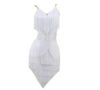 FZHQNZJF Professional Latin Dance Competition Dresses Fringe Flapper Tango Cha Cha Dancing Outfit Suspenders Salsa Clothes,White,M