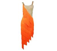 FZHQNZJF Professional Latin Dance Competition Dresses Tassels Ballroom Dance Costumes Backless Salsa Tango Dancing Clothing,Orange,L