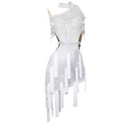 FZHQNZJF Sleeveless Ballroom Competition Dancewear Tassel Latin Dance Performance Dresses Backless Tango Cha Cha Skirt,White,M