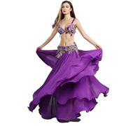 FZHQNZJF Tribal Belly Dance Costume for Women Exquisite Carnival Halloween Competition Dancewear Belly Dance Bra Belt Set,Purple,S