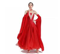FZHQNZJF Waltz Performance Costume for Women Rhinestones Ballroom Dance Dresses Strapless Tango Competition Costumes Great Swing,Red,XL