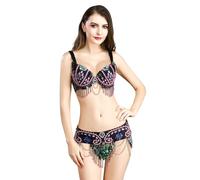 FZHQNZJF Women's Belly Dance Dresses Exquisite Festival Performance Skirt Carnival Belly Dancer Outfit 2 Piece Set,A,L