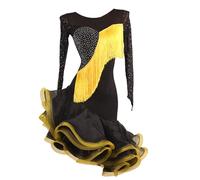 FZHQNZJF Women's Latin Dance Performance Dresses Salsa Tango Training Dancing Outfit Breathable Ballroom Competition Skirt,Yellow,L