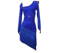 FZHQNZJF Women's Latin Dancing Outfit Tassel Salsa Dance Dresses Long Sleeve Ballroom Dance Performance Costumes,B,L
