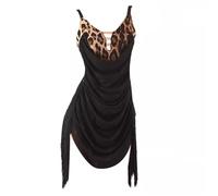 FZHQNZJF Women's Leopard Print Latin Dance Dress Backless Ballroom Competition Dancing Costume Tassel Cha Cha Tango Outfit,A,L