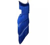 FZHQNZJF Women's Professional Latin Dance Competition Dresses Sleeveless Ballroom Dance Skirt Tassel Tango Cha Cha Clothes,Blue,XL