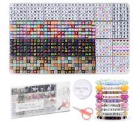 FZIIVQU 1120Pcs Acrylic Square Letter Beads, 5 Colors 6x6mm Alphabet Number Hearts Beads for Jewelry Making, DIY Necklaces, Key Chains, Friendship Bracelets