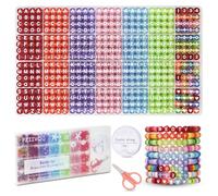 FZIIVQU 1400pcs Letter Beads Kit, 6 Colors 4x7mm Transparent Color Alphabet Beads, Number Heart Bead for Friendship Bracelet Making Kit