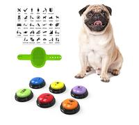 Fzixvow Dog Buttons for Communication, 6 Pack Recordable Talking Buttons for Dog Training with 30 Seconds Voice Recording | Includes Non-Slip Mat & Dog Bath Brush Present Set