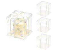 FZJ 3 Pcs Clear Gift Box with Ribbon 2-Layer 10x10x12 Inch, Transparent Cake Carrier Box with Lids, PET Tall Cake Packaging Boxes, Clear Gift Boxes for Birthday,Wedding and Festival Party