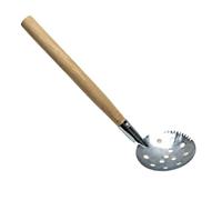 FZJWIKO Hole Cleaner with Metal Scoop and Wooden Handle | Partially Serrated Metal Border, Bowl Openings for Water Drainage, Handheld Clearing Tool for Loose Ice and Debris