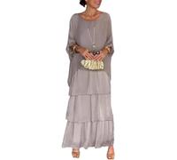 FZKun Artistic Style Loose Dress, Women's Casual 3/4 Sleeve A-Line Dolman Sleeve Chiffon Dress Summer Round Neck Tiered Maxi Dresses (3XL,Grey)