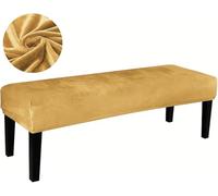 FZKun Dining Bench Cover with Elastic Bottom - Stretch Velvet Bench Cushion Slipcover Washable Removable Rectangle Stool Cover Bench Seat Protector for Dining Room Kitchen Living Room (Gold)
