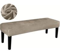 FZKun Dining Bench Cover with Elastic Bottom - Stretch Velvet Bench Cushion Slipcover Washable Removable Rectangle Stool Cover Bench Seat Protector for Dining Room Kitchen Living Room (Champagne)