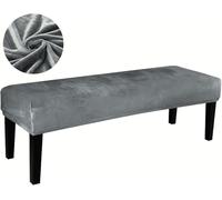 FZKun Dining Bench Cover with Elastic Bottom - Stretch Velvet Bench Cushion Slipcover Washable Removable Rectangle Stool Cover Bench Seat Protector for Dining Room Kitchen Living Room (Grey)