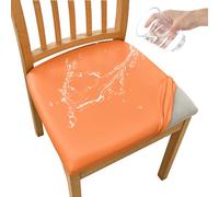 FZKun Dining Chair Seat Covers Set of 6, Pu Leather Waterproof Chair Seat Covers with Ties for Dining Room - Chair Slipcovers Removable for Wedding Party Dining Room (Orange,1pc)