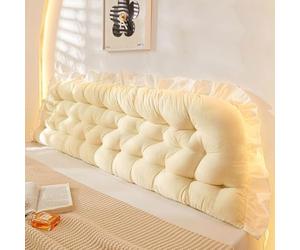 FZKun Large Bolster Headboard Pillow with Fixing Ties - Positioning Support Bed Rest Long Reading Pillow with Removable Cover Backrest Cushion for Bed Couch Sofa Daybed Dorm Adult (50 * 200cm,Yellow)