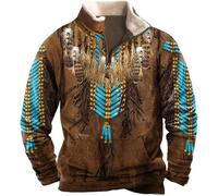 FZKun Men's Native American Indian Sweatshirts Retro Indian Wolf 3D Printed Ethnic Totem 1/4 Zip Jacket Long Sleeve Pullover Sweatshirts (3XL,# 3)