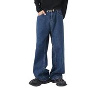 FZKun Mens Teen Boys Baggy Skater Jeans Mid Rise Wide Leg Hip Hop Jeans Vintage 90s Casual Loose Denim Pants (Small,Dark Blue)