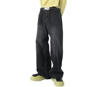 FZKun Mens Teen Boys Baggy Skater Jeans Mid Rise Wide Leg Hip Hop Jeans Vintage 90s Casual Loose Denim Pants (Medium,Grey Black)