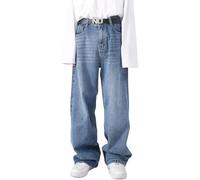 FZKun Mens Teen Boys Baggy Skater Jeans Mid Rise Wide Leg Hip Hop Jeans Vintage 90s Casual Loose Denim Pants (Small,Wash Blue)