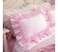 Pillow Shams Shabby Chic Pillowcases with Lace Ruffles - 20X30" Vintage Cotton Pillow Covers Luxury Elegant Bedding Pillow Covers with Envelope Closure French Country Style (1pcs,Pink)