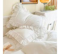 Shabby Chic Pillowcases with Lace Ruffles - 20x30" Vintage Cotton Pillow Covers - Luxury Elegant Bedding - Envelope Closure - French Country Style (White)