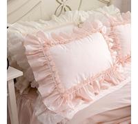 Pillow Shams Shabby Chic Pillowcases with Lace Ruffles - 20X30" Vintage Cotton Pillow Covers Luxury Elegant Bedding Pillow Covers with Envelope Closure French Country Style (2pcs,Nude)