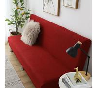 FZKun Stretch Armless Futon Cover - Soft Futon Mattress Cover with Elastic Bottom Solid Color Futon Slipcovers Washable Futon Couch Cover Furniture Protector for Kids Pets Dog Cat (L(75-91"),Red)