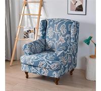 FZKun Stretch Wingback Chair Covers 2 Piece Wing Chair Slipcover Armchairs Covers Classic Printed Sofa Slipcover Spandex Furniture Protector for Living Room Bedroom Hotel (Antique Blue)