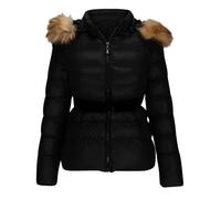 Winter Jackets for Women, Womens Parka Coat Sale Clearance Cropped Quilted Jacket Full Zip Warm Padded Coat with Faux Fur Trim Hood Overcoat Hoodies Thickened Cotton Outerwear (S,Black)