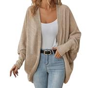 FZKun Women Batwing Sleeve Sweater Cardigan Soft Knit Coats Open Front Cocoon Sweaters Casual Loose Cardigans Outerwear (01-khaki,XX-Large)